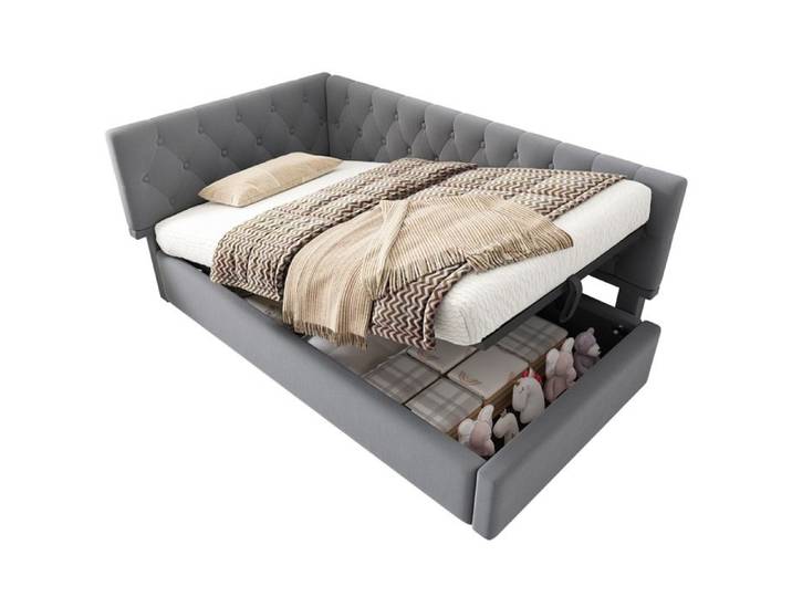 Lit rembourré lit banquette lit banquette 90x190cm Gris Velours Canapé-lit avec espace hydraulique de rangement