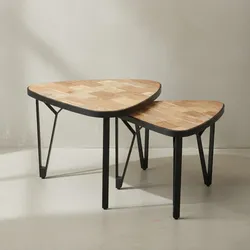 KADIMA DESIGN Massivholz-Metall Couchtisch Set, Industrie-Design, Platzsparend