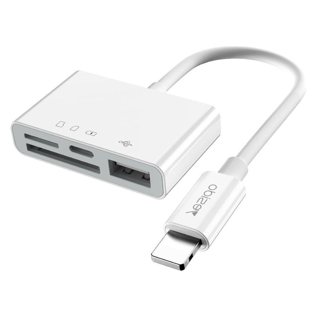 Yesido - Card Reader and Adapter (GS12) - Lightning to USB, Lightning, SD, MicroSD - White (Lightning, USB) (GS12)