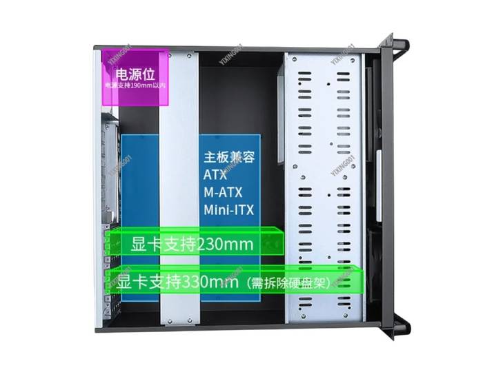 Châssis industriel 4U 19 pouces, support en rack, 7 emplacements, Compatible avec l'alimentation ATX pour l'électronique