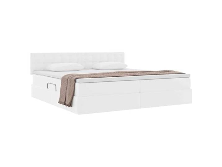 KTHLBRH Boxspringbett Reinweiß 200 x 200 cm Kunstleder, Lattenrost, hydraulischer Aufzug, Matratze im Lieferumfang enthalten