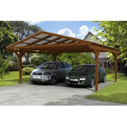 Skan Holz Carport Westerwald 570 x 648 cm nussbaum Holzcarport