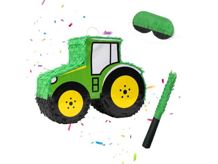 Relaxdays Pinata tracteur avec bâton et masque
