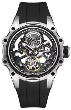 Inspired Finds MEGIR Skeleton Dial Automatic Mechanical Watch Waterproof Luminous Sport Watch With Silicone Strap silvery Black