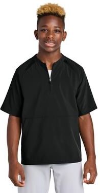 Sport-Tek YJST489 Athletic Youth Repeat 1/2-Zip Short Sleeve Jacket in Black size XL   Polyester/Spandex Blend