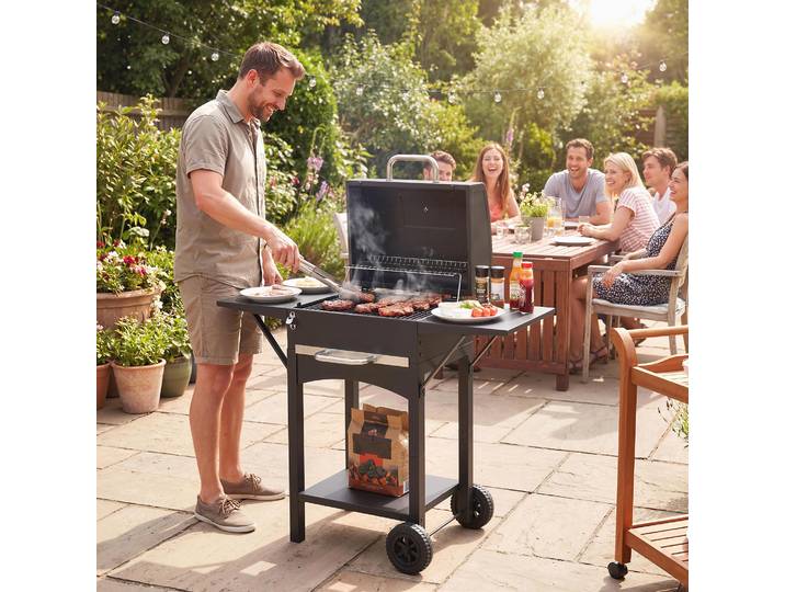 Outsunny Barbecue Charbon Fumoir avec Tables, Grille et Thermomètre