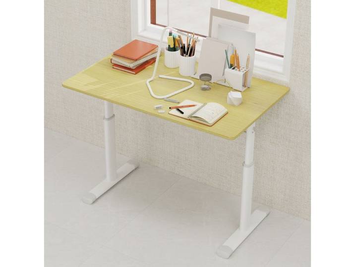 Bureau Droit Reglable en Hauteur 100x60 cm Manivelle Assis Debout - MEUNIQ - Metal et Bois Bureau Maison 100×60 cm