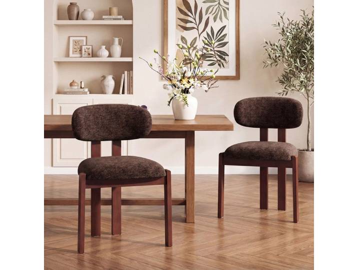 COLAMY Chaise Lot de 2 chaises de salle à manger en chenille bois massif marron assise confortable style nordique chocolot