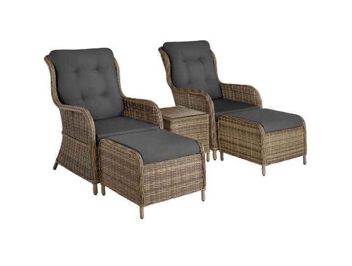 tectake Rattan-Sitzgruppe aus Aluminium Benissa, mit Sicherheitsglasplatte, natur, Naturfarben, Kunststoff, Organisch, Gartenmöbel, Gartengarnituren, Gartenmöbel-Sets
