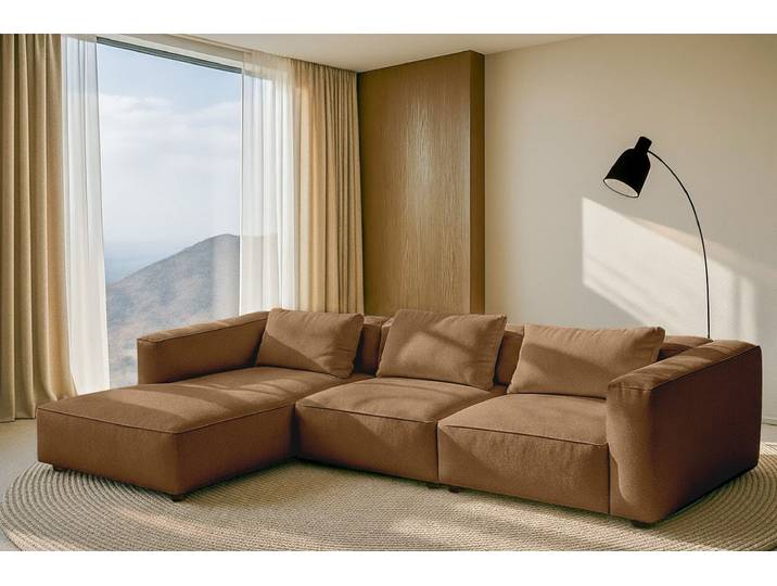 Ecksofa, 317x166 cm, Struktur grob, Braun, Extra Tiefe, Modern, andas