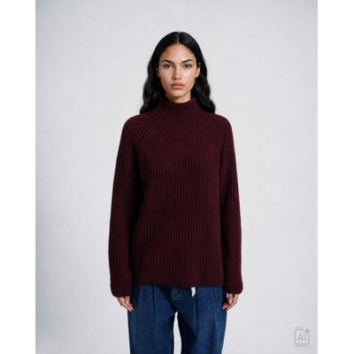 Wollpullover SMITH & SOUL, Damen, Gr. L, rot (plum), Strick, Obermaterial: 100% Wolle, unifarben, hüftbedeckend, hoch geschlossener Ausschnitt, Pullover, mit Stehkragen