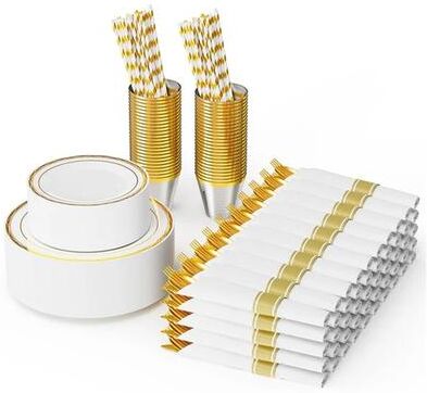 400 Pieces Silver Pre Rolled Napkins Disposable Dinnerware Set