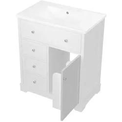 STILVORA Bodenstehender Badezimmerschrank MDF Weiß 76x46x87 cm mit Keramikbecken