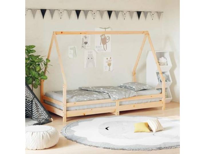 LPERTGFHU Kinderbett Massivholz Kiefer 90x190 cm Hausbett Design Braun Stabile Lattenrost-Konstruktion, Niedrige Einstiegshöhe, Rustikale Optik