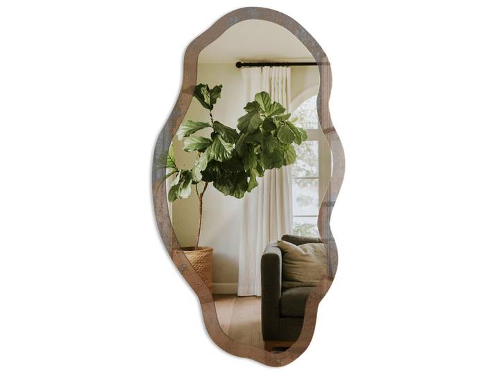 Tulup Spiegel 90x45 cm asymmetrisch mit Druck - Industrielle Patina, Transparent, Glas, Organisch, 45x90x0.4 cm, Spiegel, Wandspiegel