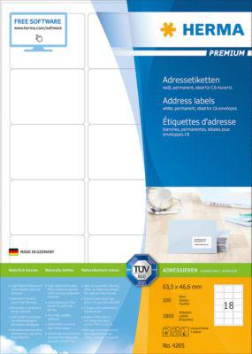 Herma Premium-Adressetiketten Nr. 4265 auf DIN A4-Blättern, 1800 Etiketten, 100 Bogen