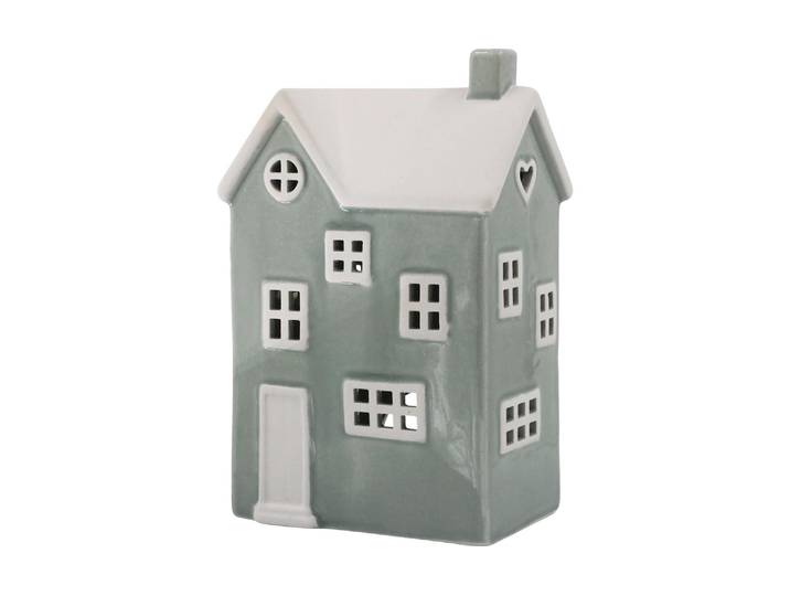 Windlicht Chic Antique Windlicht Chamonix 21 x 13.5 x 9 cm , grün weiß, B:13,5cm H:21cm, Steingut, Kerzenhalter, Windlicht