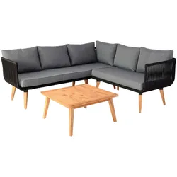 Décoshop26 - Gartenmöbelset: Sofa und Tisch Akazienholz und Stahlrahmen dunkelgraue Kissen Netzseil 04_0008319 04_0008319