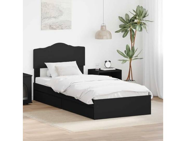 RJPLMFV Aufbewahrungsbett mit Schublade, Schwarz, 90 x 190 cm, Holz Modernes Design, ausziehbare Schubladen, einfache Montage, Lattenrost inklusive, für kleine Wohnung