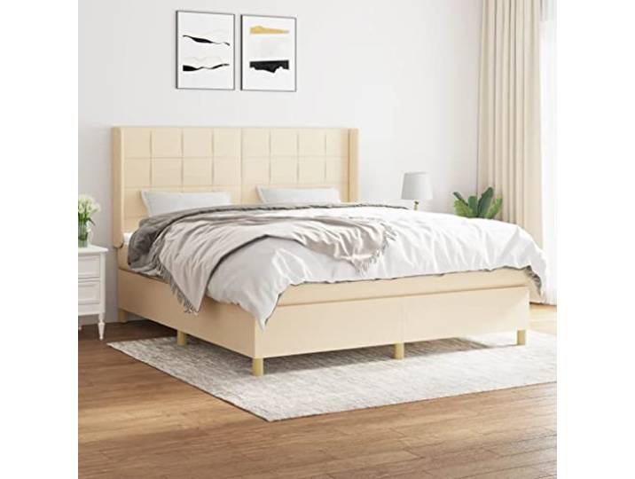 RJPLMFV Bettgestell, 180 x 200 cm, Stoff, cremefarben Taschenfederkernmatratze, verstellbarer Kopf, feste Unterstützung, Matratzenschoner inklusive