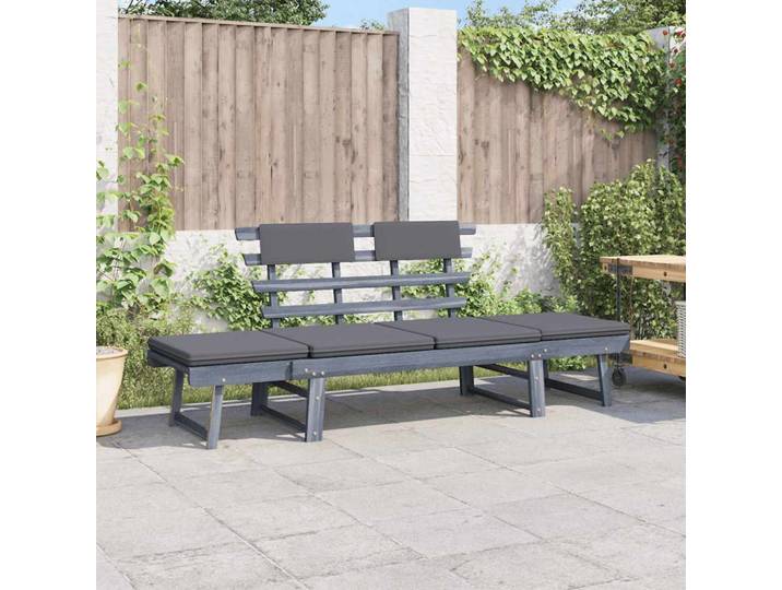 Banc de jardin avec coussins, 2-en-1, gris, bois d'acacia 190 x 68 x 74 cm, banc de jardin pour cour et loisirs, plusieurs couleurs disponibles