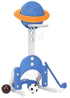 Costway 3 in 1 Height Adjustable Kids Basketball Hoop Set with Balls-Blue
