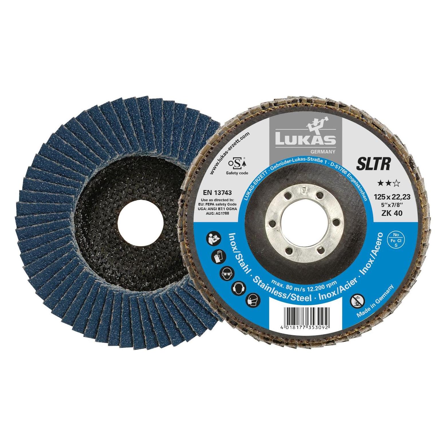 Lukas Schleiflamellenteller SLTR Zirkonkorund Ø 125 mm Korn 40 Inhalt: 10 Stück (40) (A27181250401406)