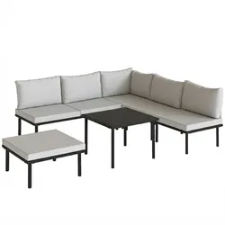 GARTENLOUNGE-SET 6er Set Metall Polyester Hellgrau