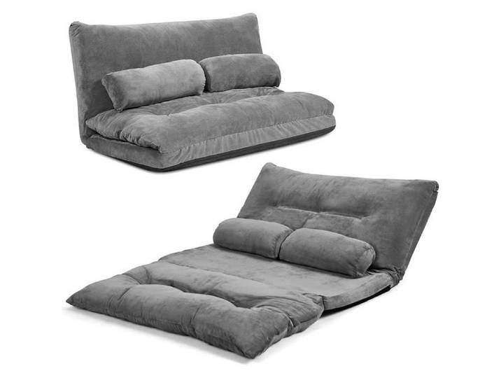 RELAX4LIFE Chauffeuse 2 Places Pliable en Velours Côtelé Réglable à 6 Positions avec 2 Oreillers Housse Amovible Gris
