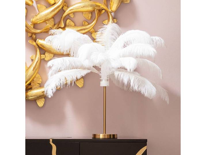 KARE Designer Tischlampe Feather Palm, weiß / opal, für Wohn- / Esszimmer, Metall, Design