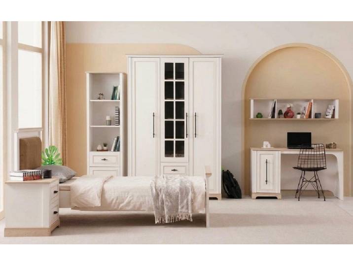Xlmoebel Jugendzimmer-Set Jugendzimmer Set Bett Schrank Schreibtisch Regale Nachttisch Beige, (Jugendzimmer-Set, 5-tlg., 5-tlg)