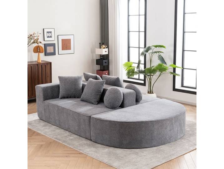 COVREO Canapé modulable convertible 5 places en chenille gris mousse haute densité