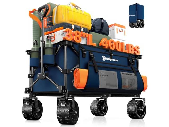 Originsure Faltbarer Wagen mit 220 l Fassungsvermögen, 208,7 kg Tragkraft, strapazierfähig, faltbar, Strandwagen mit großen All-Terrain-Rädern, Mehrzweckwagen für Lebensmittel, Einkaufen, Camping,