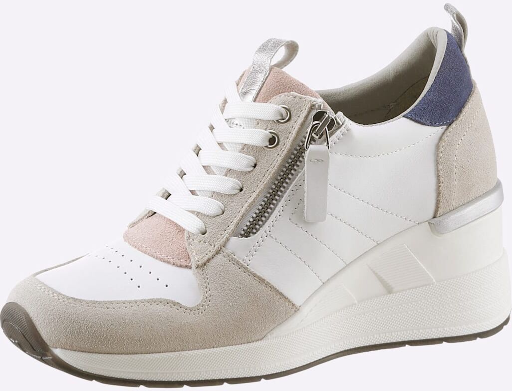 Sneaker HEINE, Damen, Gr. 36, Synthetik, weiss (weiß, pastell), Glattleder, Leder, Veloursleder, Schuhe Sneaker weiß, pastell 36, Synthetik