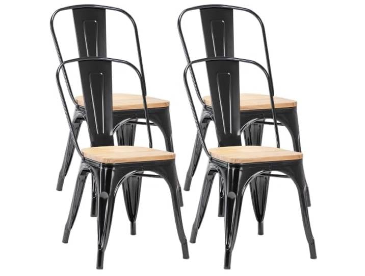 Duhome 4er Set Esszimmerstuhl aus Metall mit Rückenlehne, Schwarz+Naturholz Bistrostuhl aus Eisen Esszimmerstuhl, Stapelbare Küchenstühle