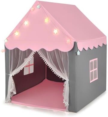 Costway Kids Playhouse Tent with Star Light and Mat-Pink