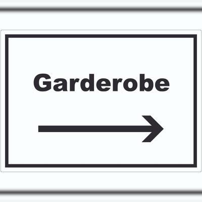 HB-Druck Garderobe Aufkleber mit Text Richtungspfeil rechts Kleidung aufbewahren waagerecht A6 (105x148mm)