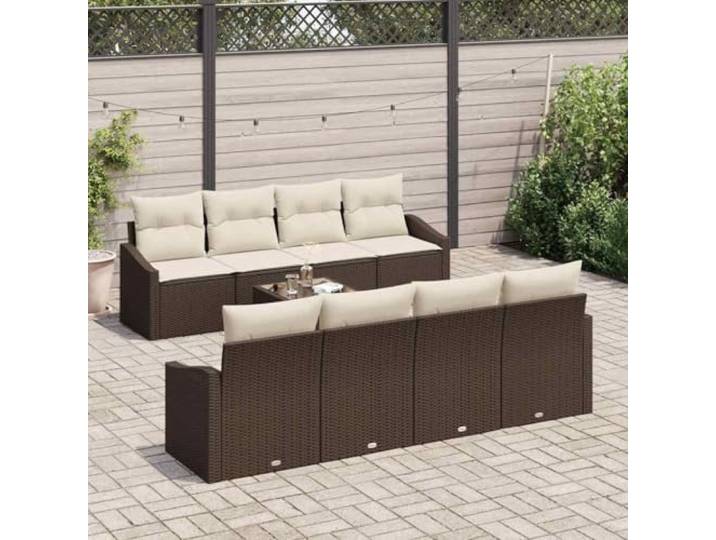KTHLBRH 9-teiliges Sofa-Set aus Polyrattan, cremefarben Verstellbarer Tisch mit Glasplatte, Kissen inklusive, Wohnzimmer im Freien für Terrasse