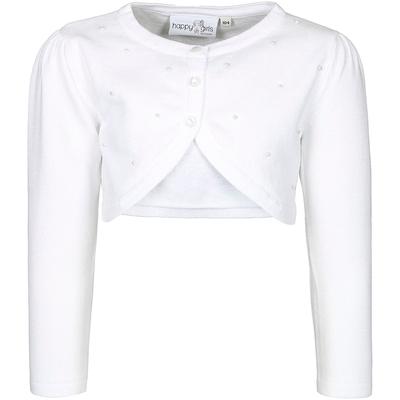 Bolero HAPPY GIRLS "cardigan", Mädchen, Gr. 134, weiß, Strick, Obermaterial: 100% Baumwolle, unifarben, bauchfrei, Rundhals, Strickjacken Bolero, vorne mit schönen Zierperlen bestickt