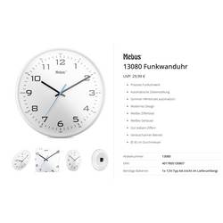 Mebus 13080 Funk Funkuhr 30 cm Weiß Leisegang-Uhrwerk