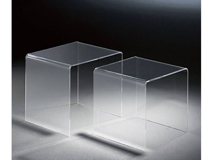HOWE-Deko Hochwertiger Acryl-Glas Zweisatztisch, klar, 40 x 33 cm, H 36 cm und 33 x 33 cm, H 33 cm, Acryl-Glas-Stärke 6 mm, modernes 2er Set in transparentem Design