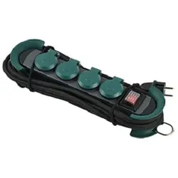 Bachmann HOOK Outdoor-Steckdosenl. 4-fach IP44 Schalter mit Klappd. sw/gn 500.200