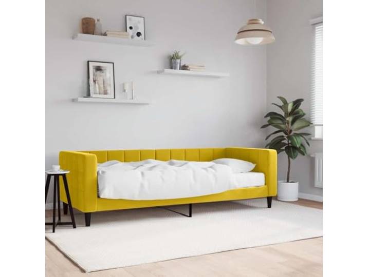 RJPLMFV Tagesbett mit Matratze, Gelb, 80 x 200 cm, Velours Schlafsofa, Rahmen aus Holz und Metall, inkl. Schaumstoff, Lattenrost