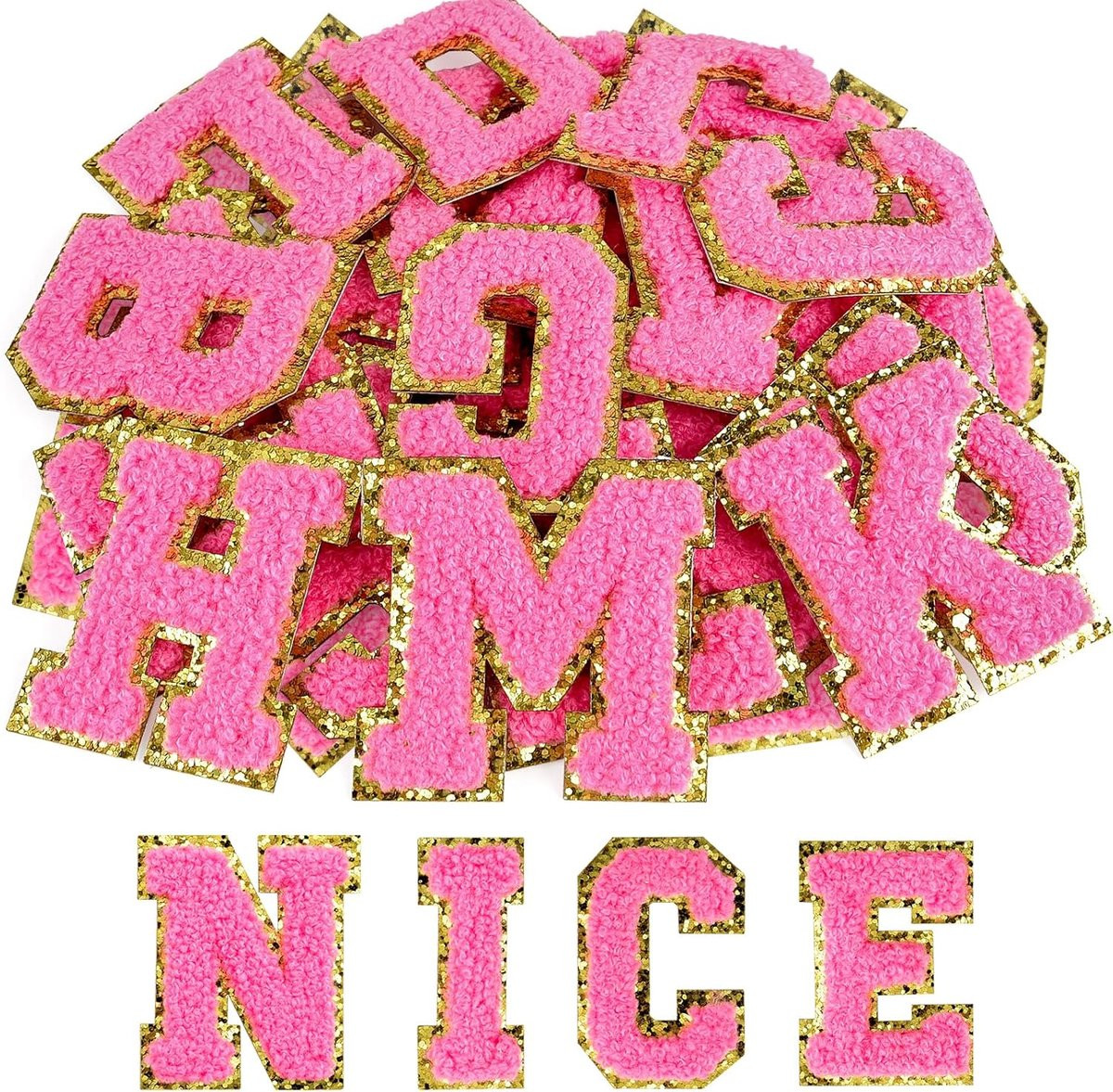 Chenille Letterpatches - Zelfklevende Letters voor Kledingdecoratie - 52 Stuks - Middelroze