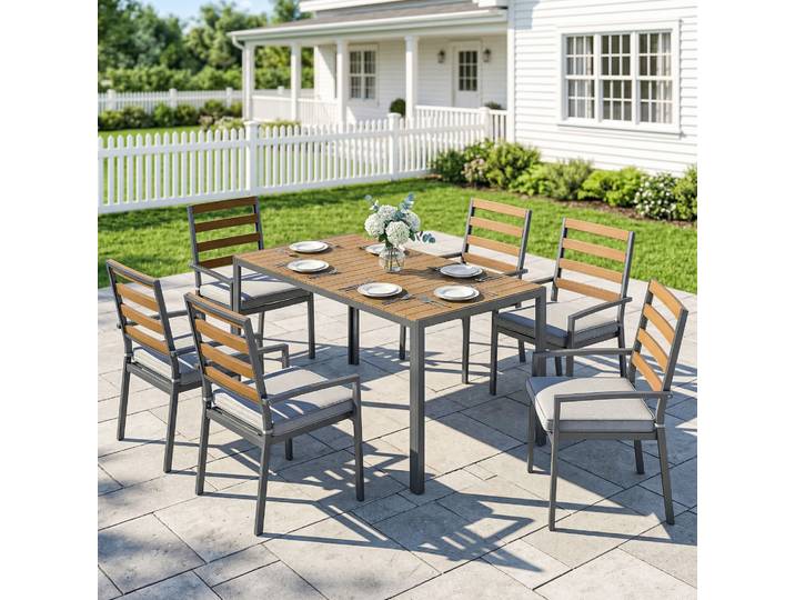 Outsunny Ensemble Jardin 7pcs Bois Naturel Table 6 Chaises Terrasse