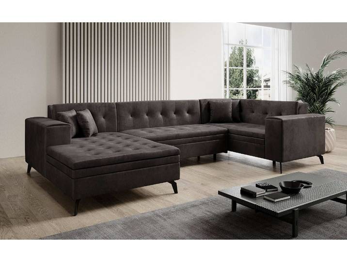 Designer Sofa Neola mit Schlaffunktion - Samt - Dunkelbraun - Links - Luxusbetten24