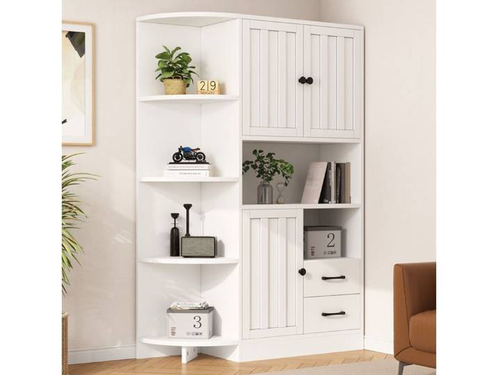 SENVIRO Vitrine de salon avec 3 portes et 2 tiroirs bibliothèque de salon 104x35x155cm blanc