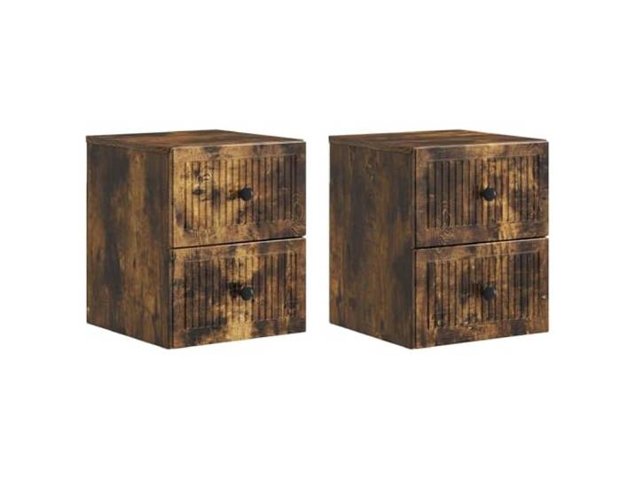 KDVXBCQJH Wandnachttisch 2er Set Geräucherte Eiche Holzwerkstoff Platzsparende Schwebekommode für Schlafzimmer und Flur. Dank robuster Wandmontage bleibt der Bodenbereich frei.