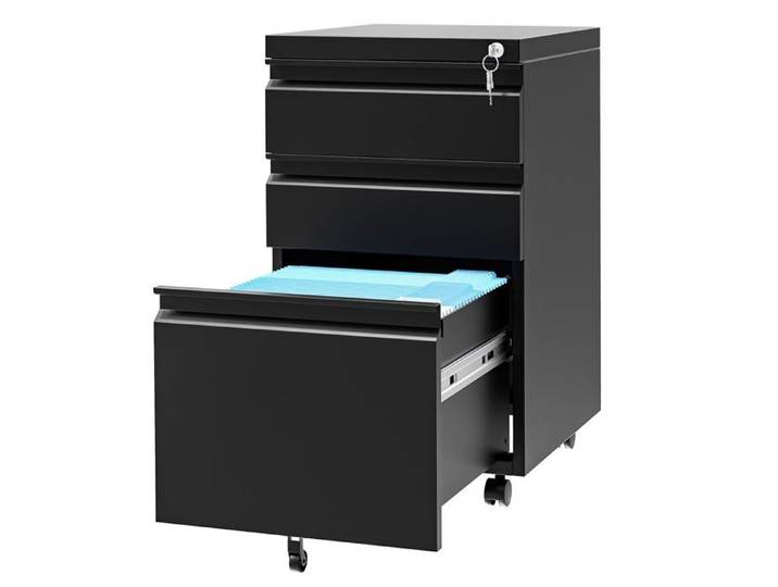 Caisson mobile 3 tiroirs 37x44x60cm – acier verrouillable roulettes – bureau maison classement