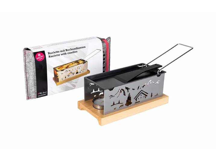 Nouvel Bergdorf Raclette mit Rechaud und Etui – Raclette Ofen/Raclette Grill – silber